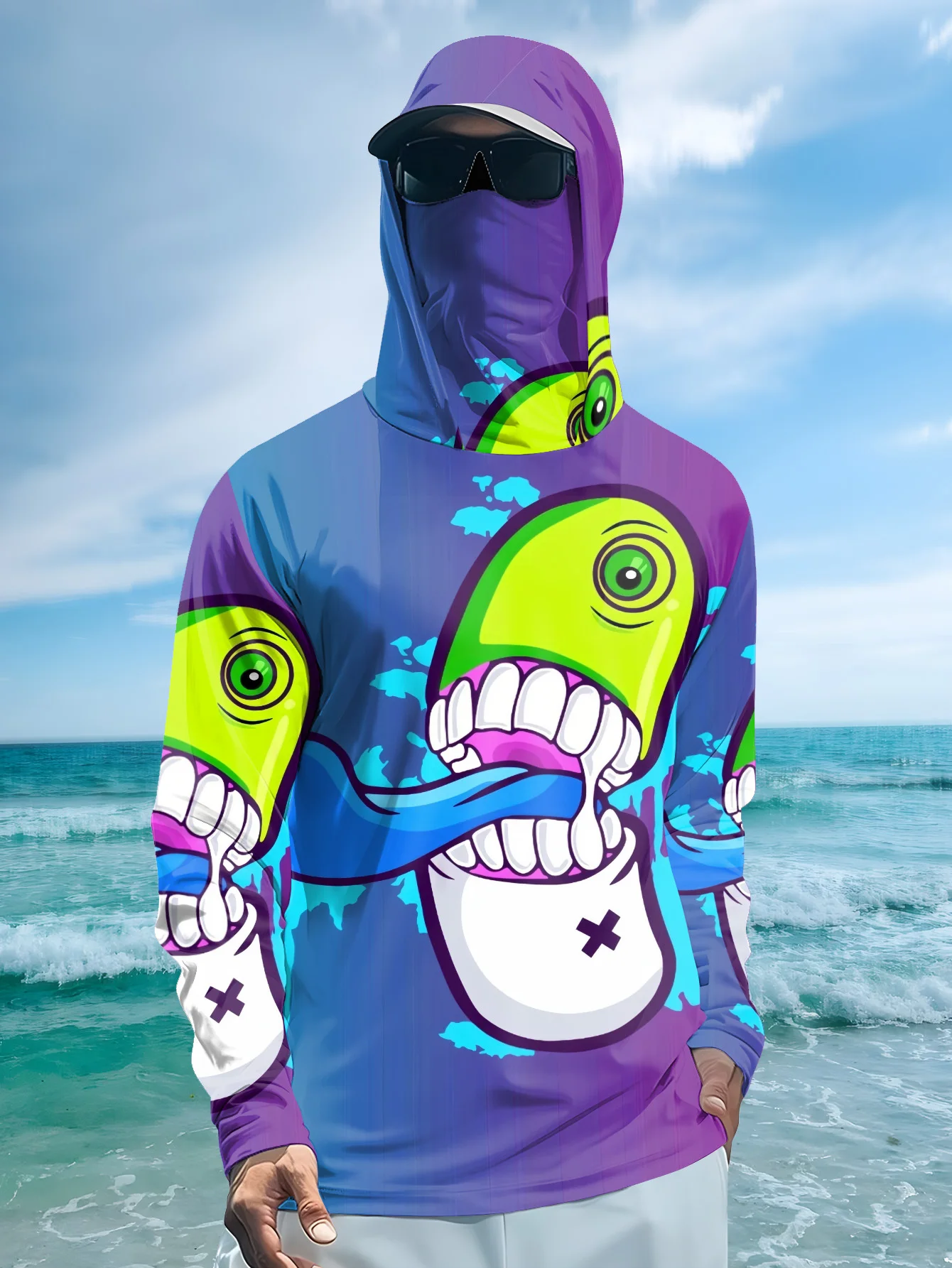 Monstera - Heren Cartoon Monster Graffiti Vissershoodie met