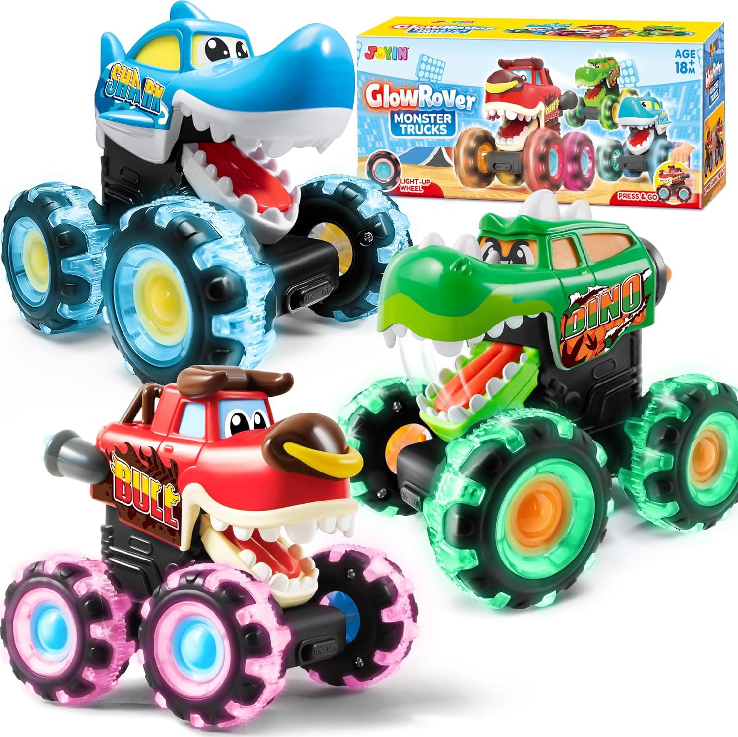 Monstera - JOYFY 3-pack monstertruck speelgoedauto's met bewegingsgeactiveerde