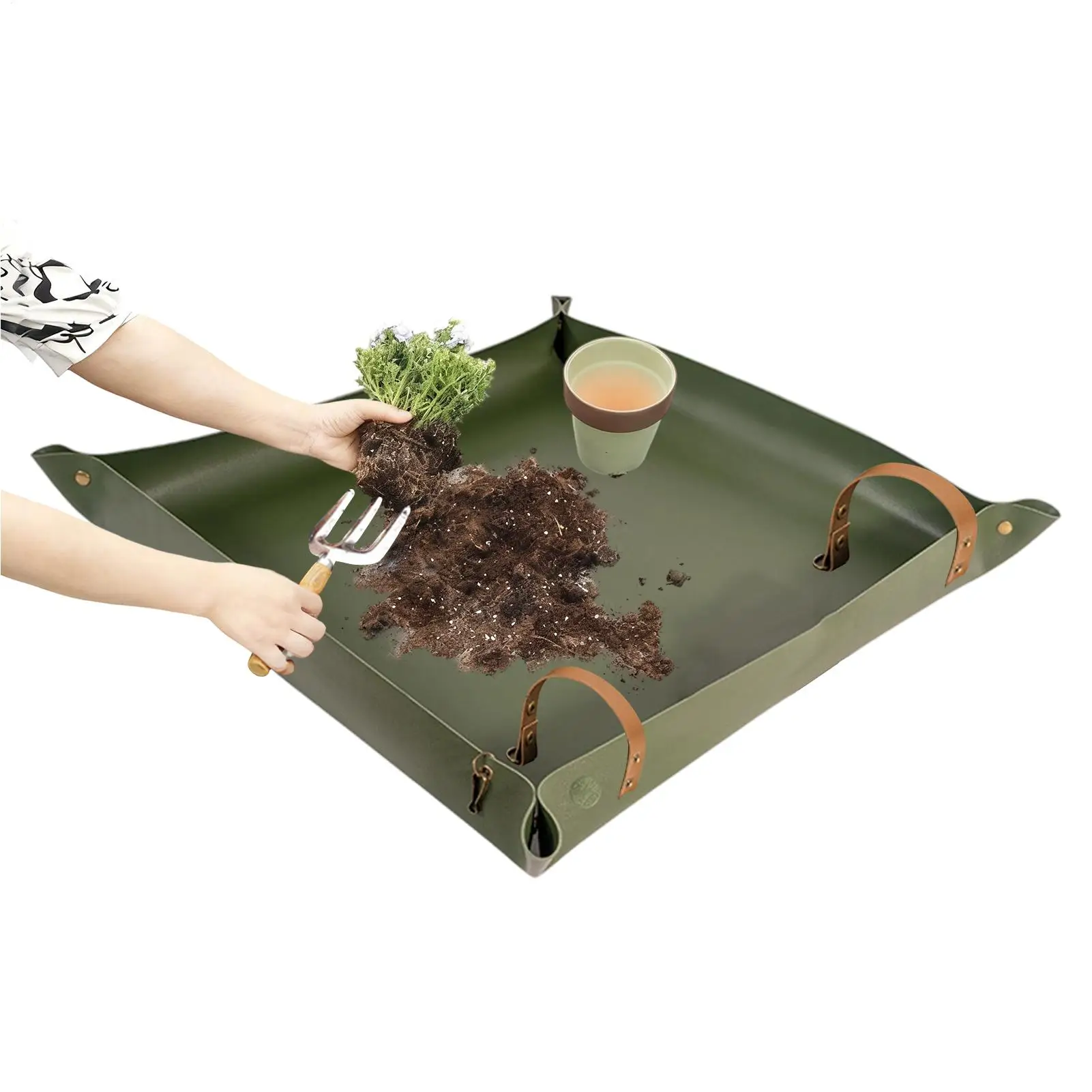 Repotting Mat - Waterdichte, opvouwbare plantenmat, dubbelzijdig PU-leer, voor